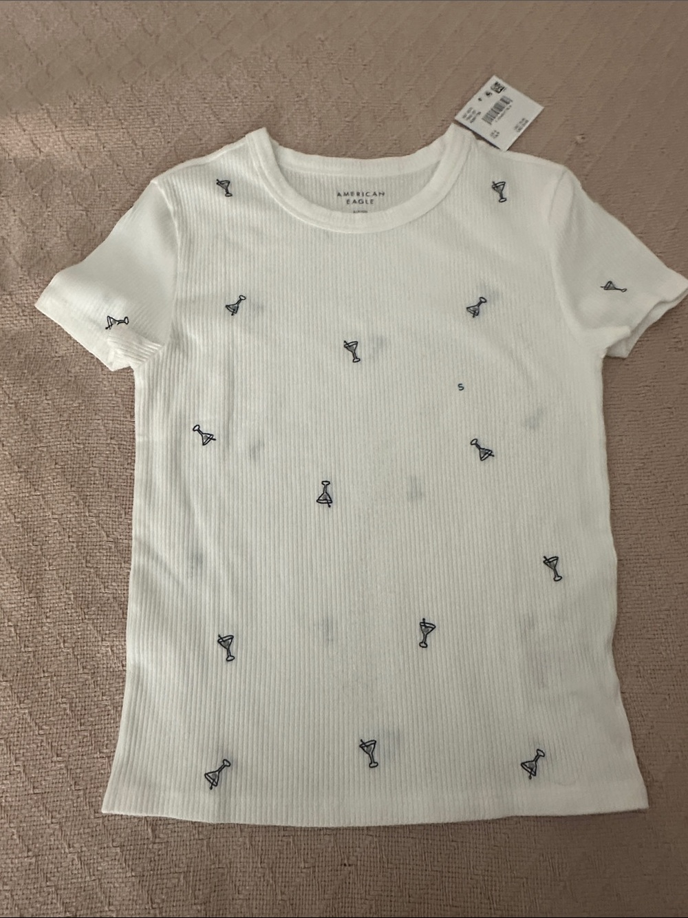 American Eagle White Ribbed Crewneck Tee